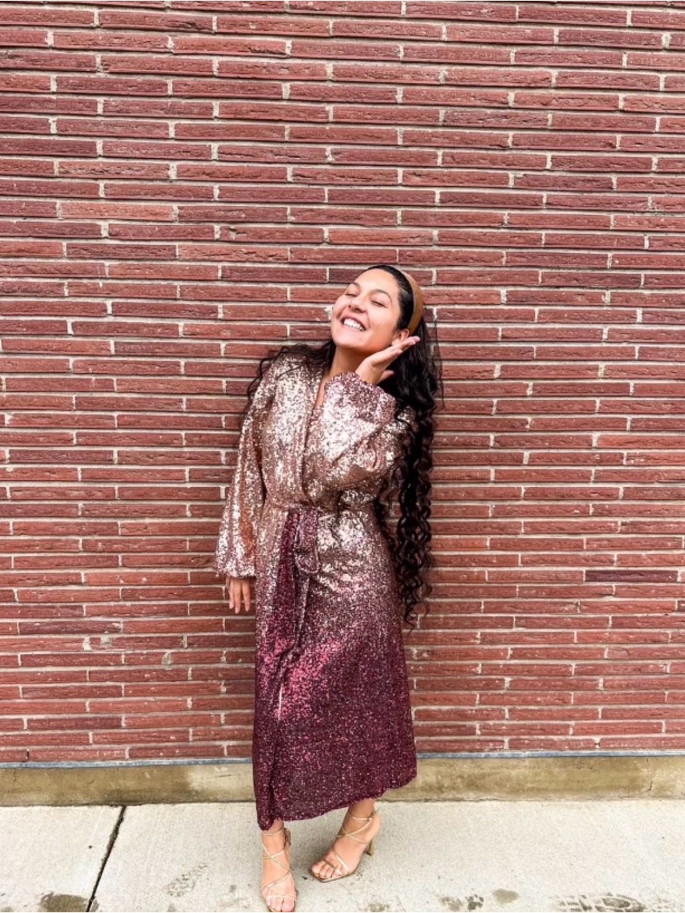ASOS Rose Gold to Burgundy Sequin Midi Dress